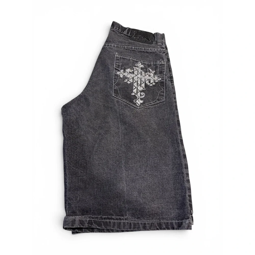 Vintage Southpole Shorts Mens 38 Black Y2K Wide Leg BAGGY Grunge Skater Crosses